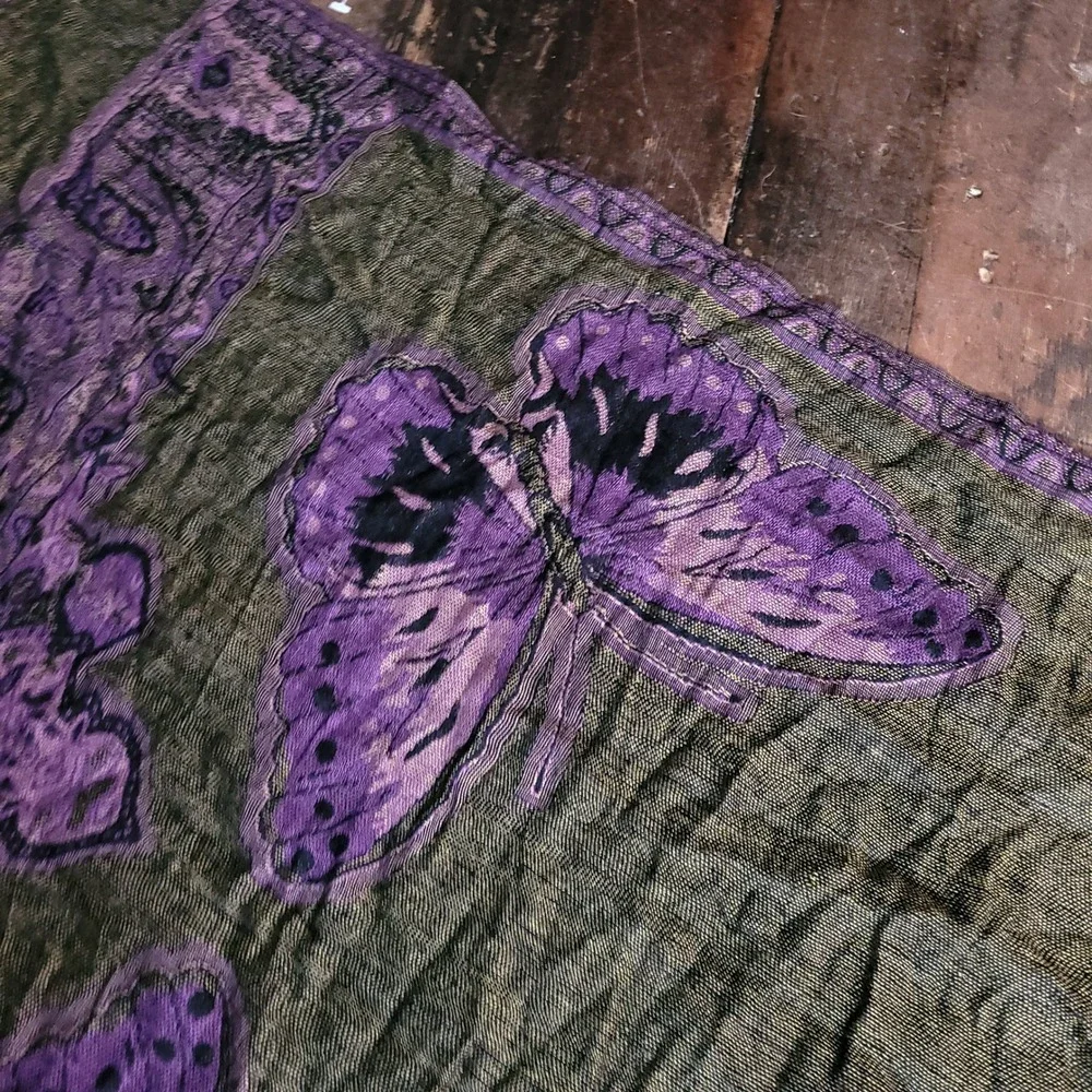 Bohemian Scarf Bundle Rust Orange Pleated Woven & Purple Butterfly Wrap Lot‎ 2pc